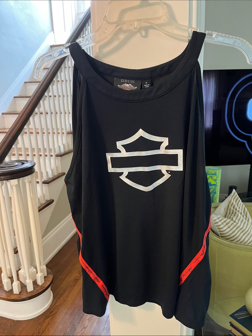 Harley-Davidson Black Tank with Silver Shield and Orange Accents on sides